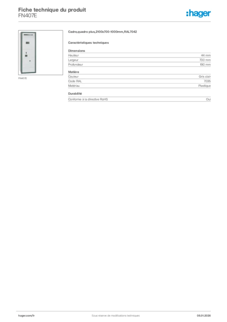 Image Hager Fiche technique du produit FN407E | Hager France