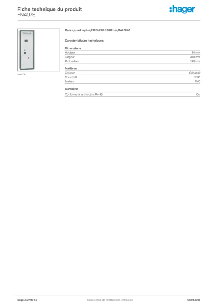 Image Hager Fiche technique du produit FN407E | Hager Belgique