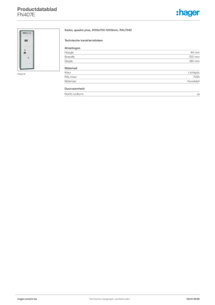Afbeelding Hager Productdatablad FN407E | Hager Belgium