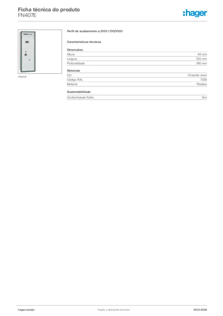 Imagem Hager Ficha técnica do produto FN407E | Hager Portugal