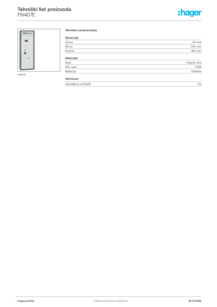 Slika Hager Product data sheet FN407E  | Hager