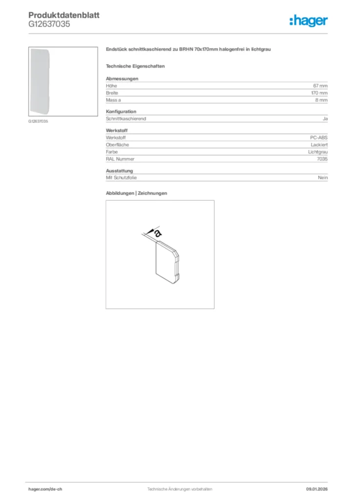 Bild Hager Produktdatenblatt G12637035 | Hager Schweiz