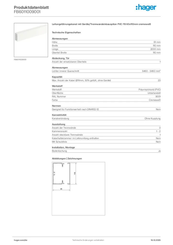Bild Hager Produktdatenblatt FB6011009001 | Hager Deutschland