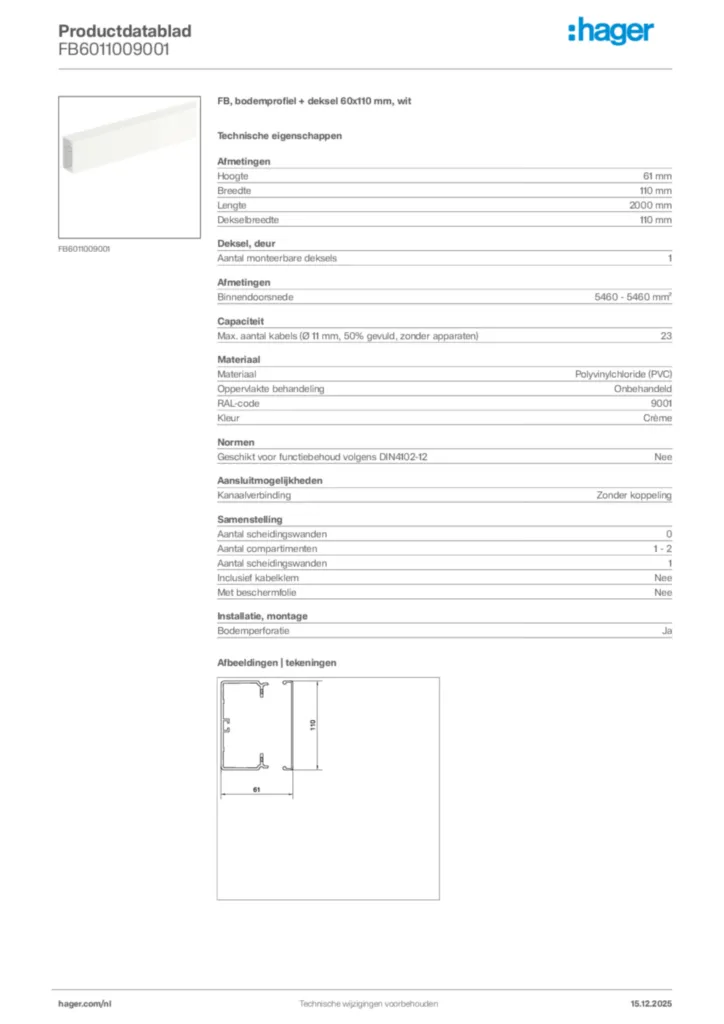 Afbeelding Hager Productdatablad FB6011009001 | Hager Nederland