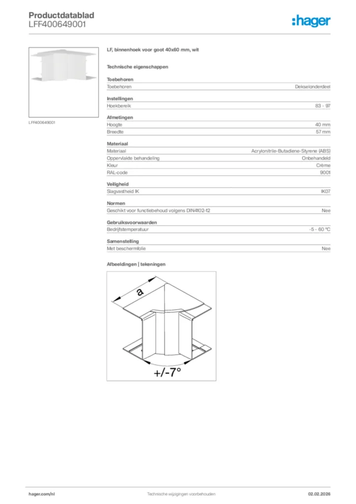 Afbeelding Hager Productdatablad LFF400649001 | Hager Nederland