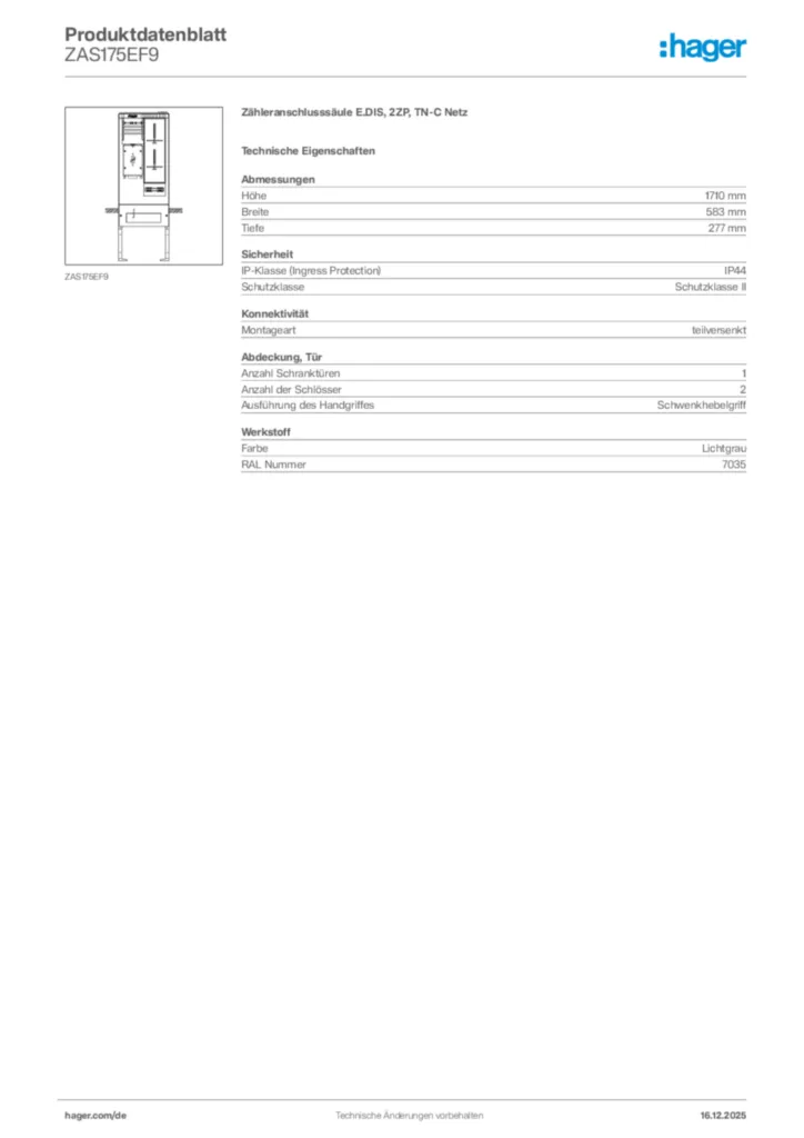 Bild Hager Produktdatenblatt ZAS175EF9 | Hager Deutschland