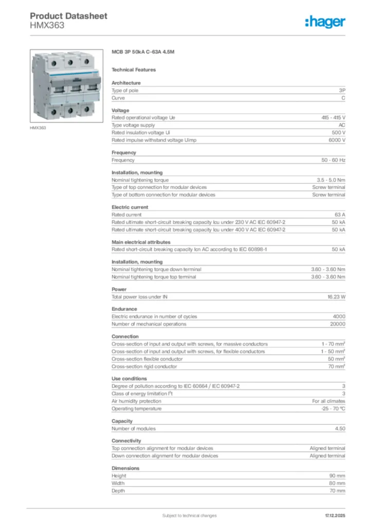Image Hager Product data sheet HMX363  | Hager Africa
