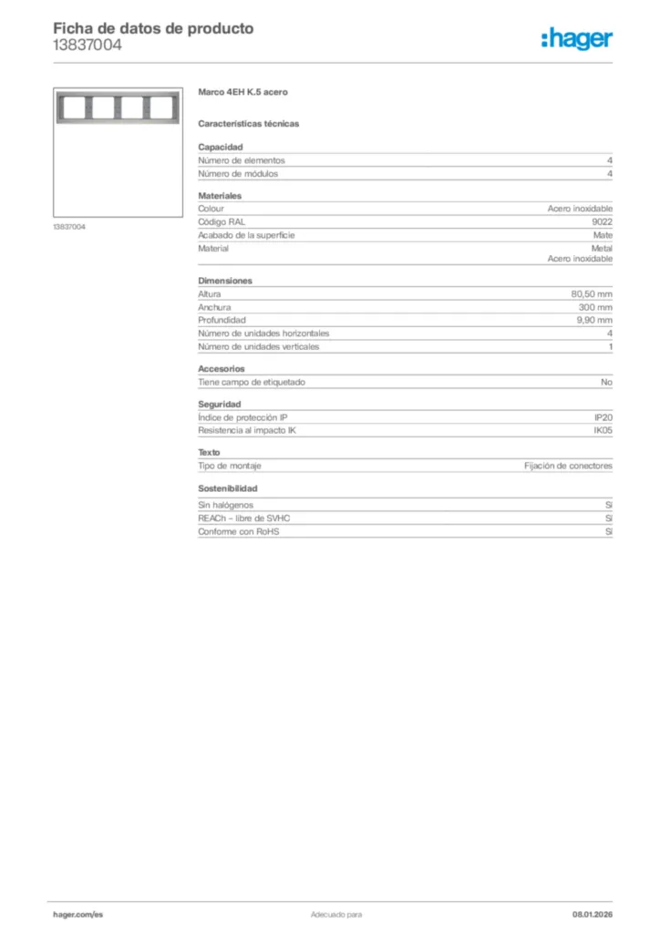 Imagen Hager Ficha de datos de producto 13837004 | Hager España