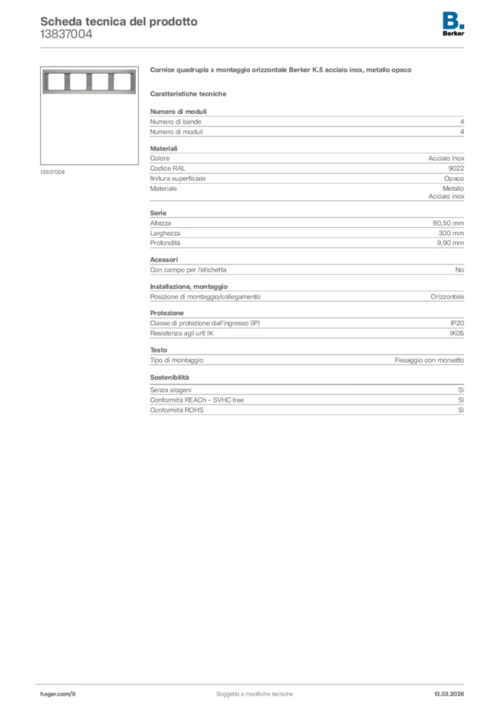 Immagine Berker Scheda tecnica del prodotto 13837004 | Hager Italia