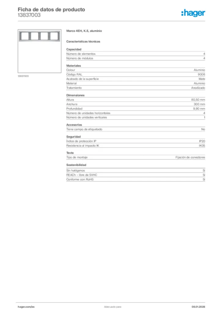 Imagen Hager Ficha de datos de producto 13837003 | Hager España