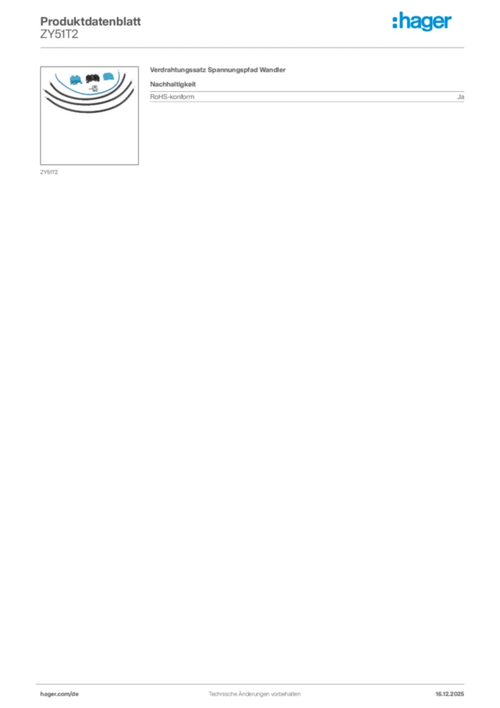 Bild Hager Produktdatenblatt ZY51T2 | Hager Deutschland