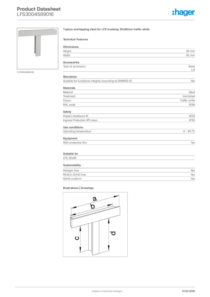 Image Hager Product data sheet LFS3004589016  | Hager Africa