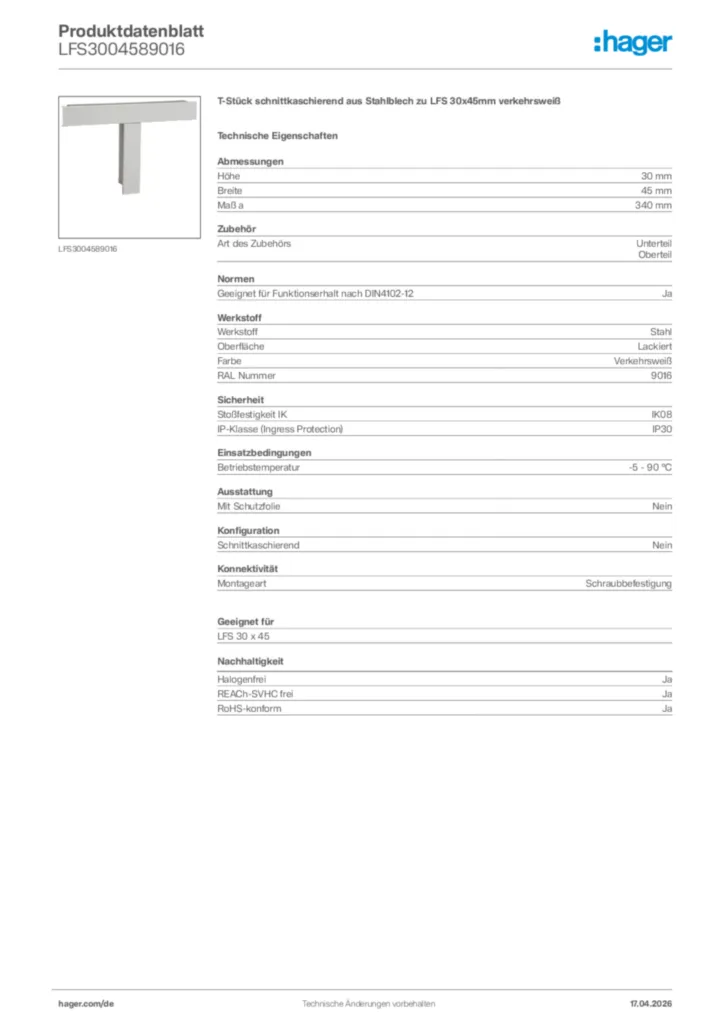Bild Hager Produktdatenblatt LFS3004589016 | Hager Deutschland