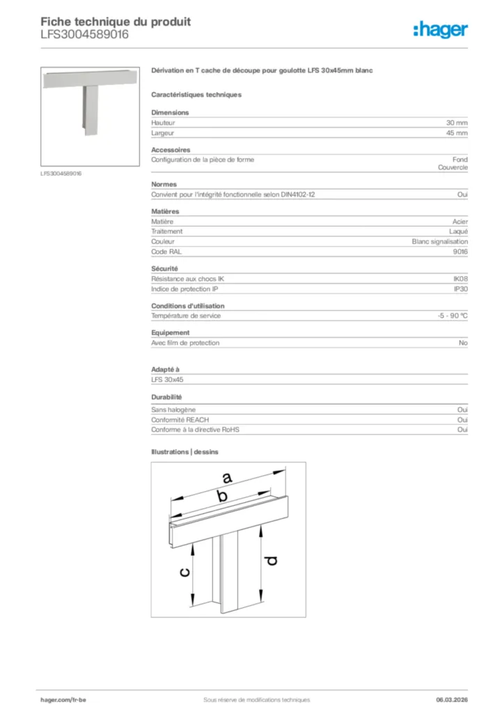 Image Hager Fiche technique du produit LFS3004589016 | Hager Belgique