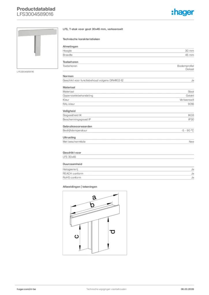 Afbeelding Hager Productdatablad LFS3004589016 | Hager Belgium