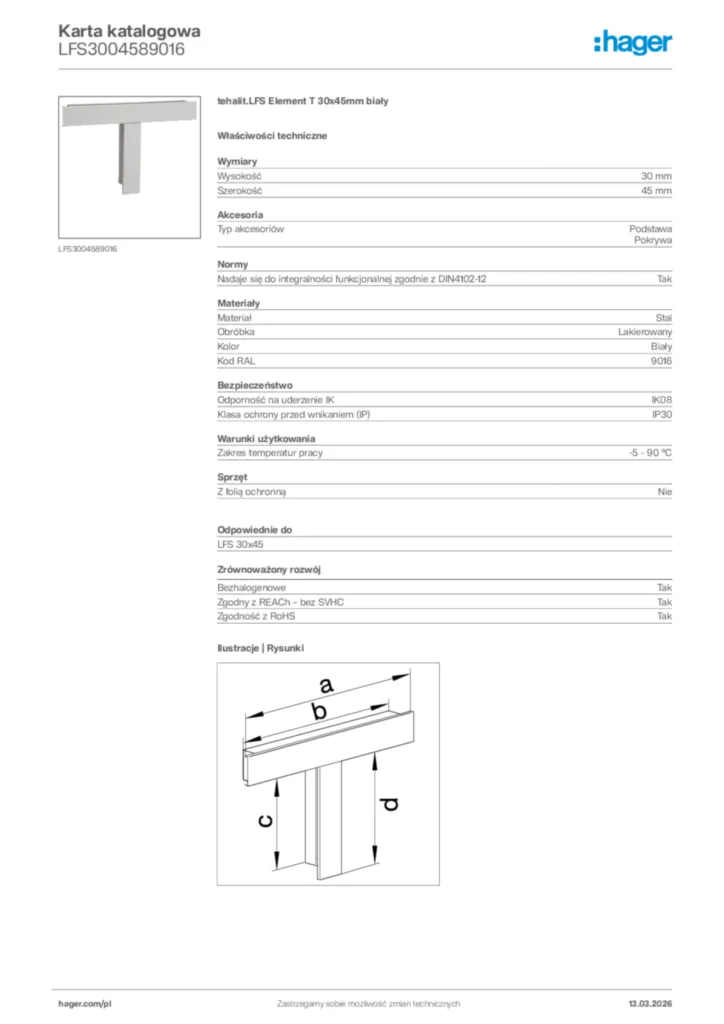 Zdjęcie Hager Karta katalogowa LFS3004589016 | Hager Polska