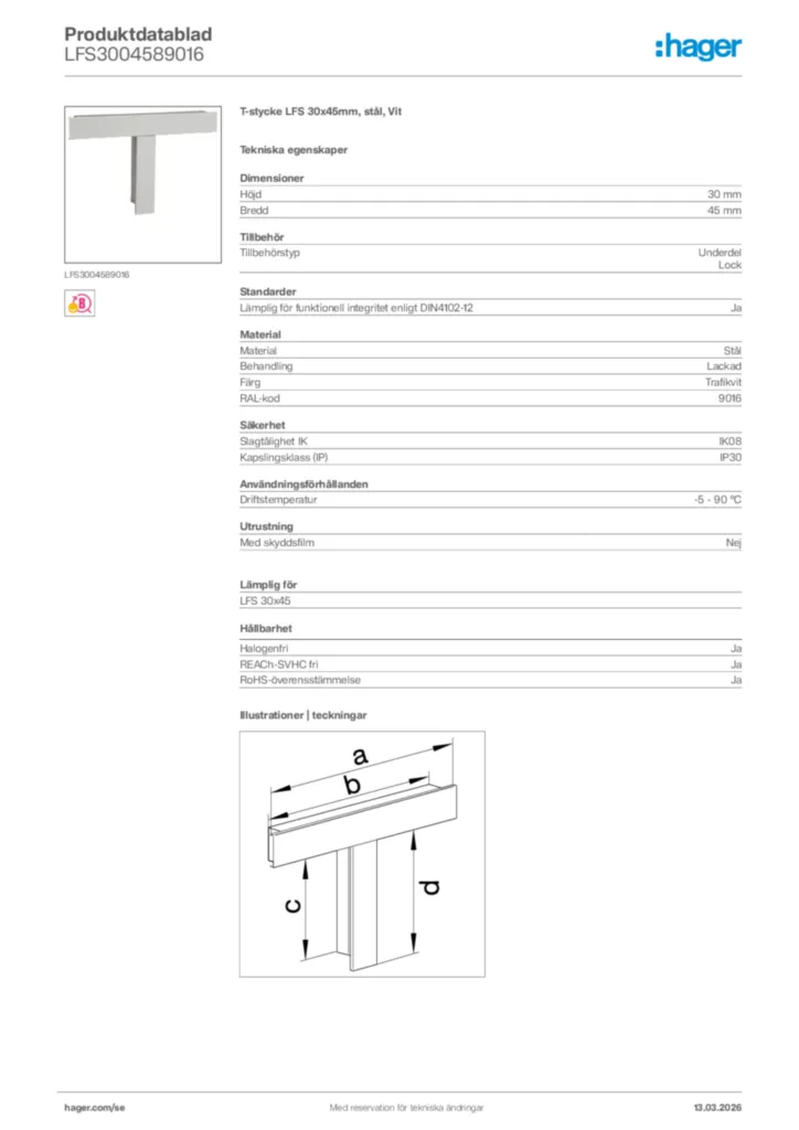 Bild Hager Produktdatablad LFS3004589016 | Hager Sverige