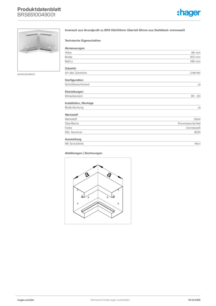 Bild Hager Produktdatenblatt BRS6510049001 | Hager Deutschland