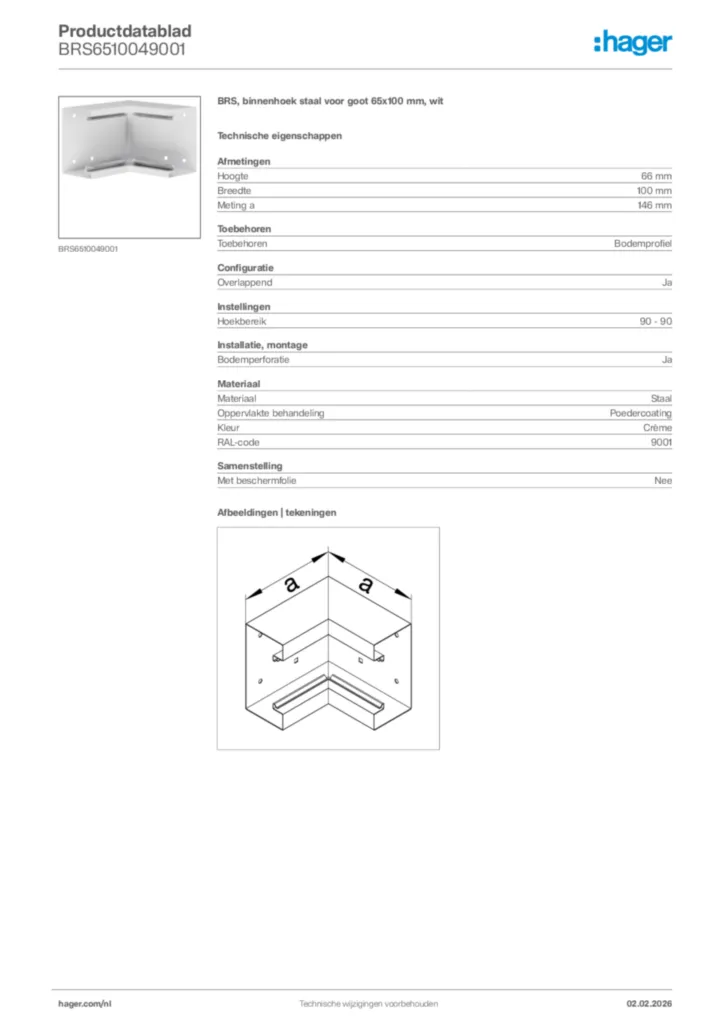 Afbeelding Hager Productdatablad BRS6510049001 | Hager Nederland