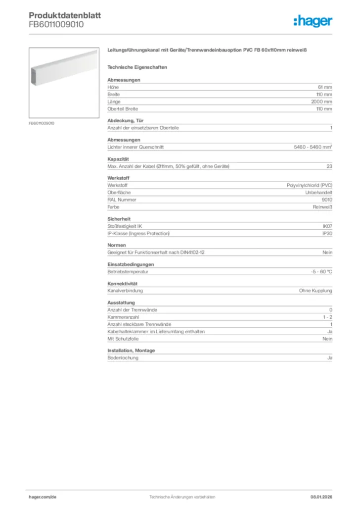 Bild Hager Produktdatenblatt FB6011009010 | Hager Deutschland