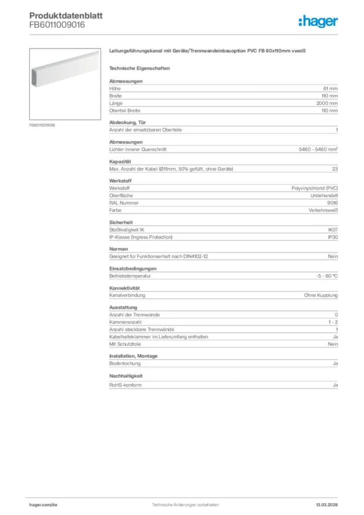 Bild Hager Produktdatenblatt FB6011009016 | Hager Deutschland