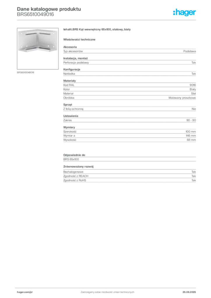 Zdjęcie Hager Karta katalogowa BRS6510049016 | Hager Polska