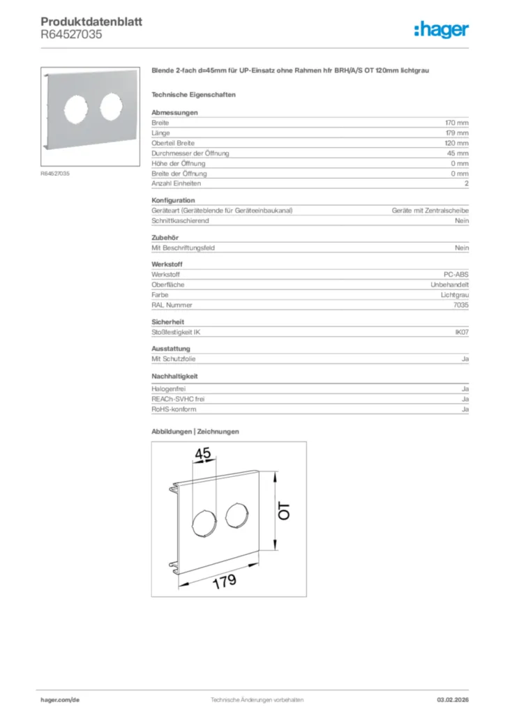 Bild Hager Produktdatenblatt R64527035 | Hager Deutschland