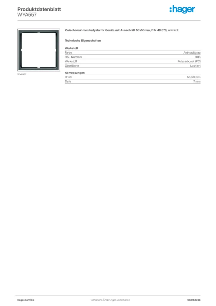 Bild Hager Produktdatenblatt WYA557 | Hager Deutschland