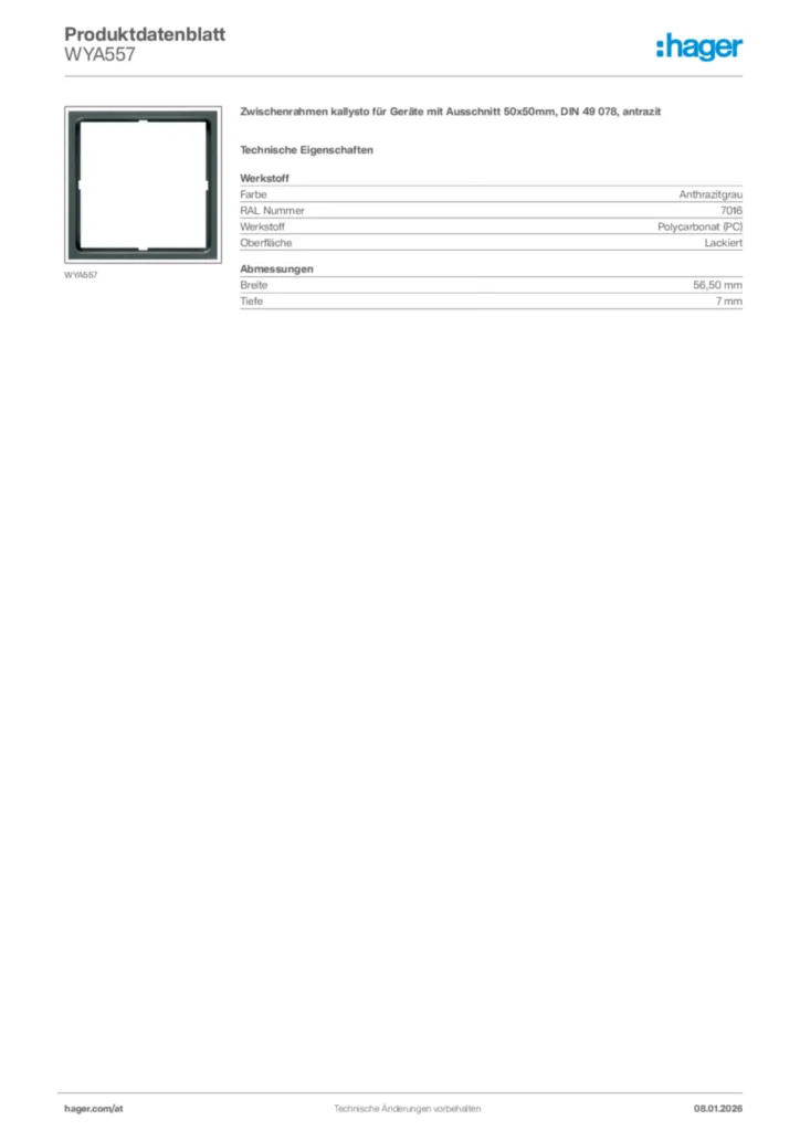 Bild Hager Produktdatenblatt WYA557 | Hager Deutschland