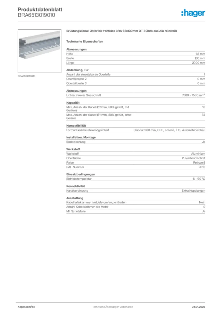 Bild Hager Produktdatenblatt BRA6513019010 | Hager Deutschland