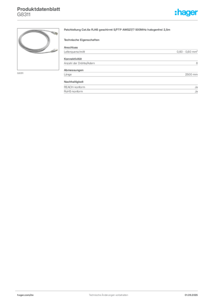 Hager Produktdatenblatt G8311
