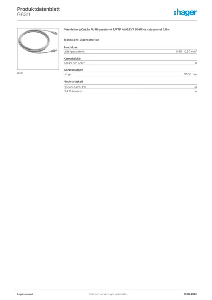 Bild Hager Produktdatenblatt G8311 | Hager Deutschland