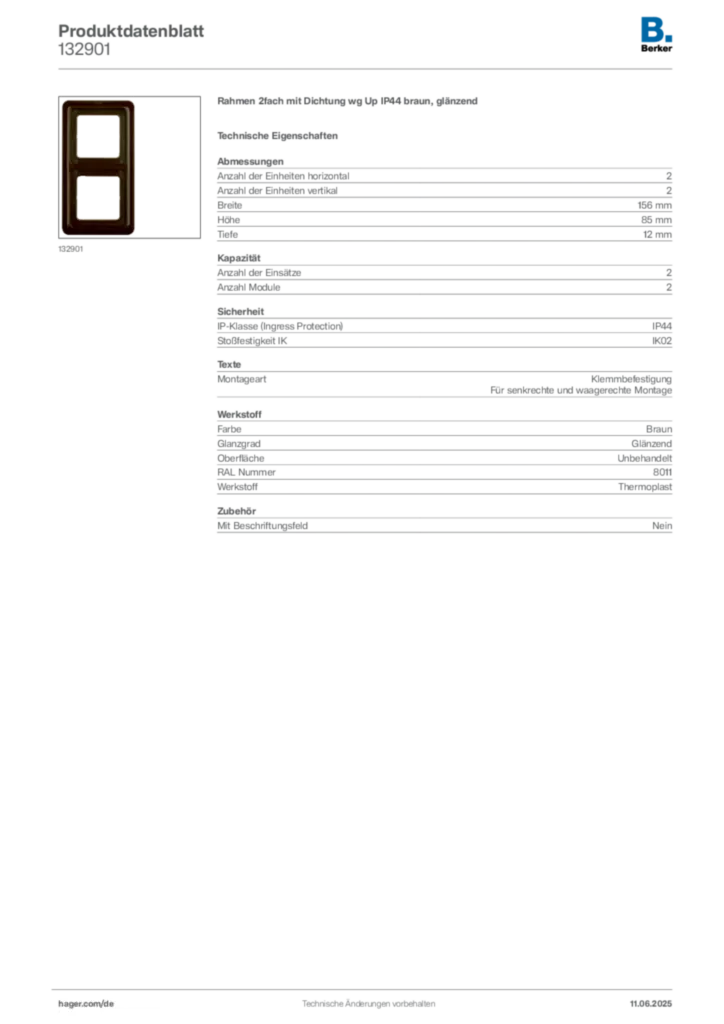 Berker Produktdatenblatt 132901