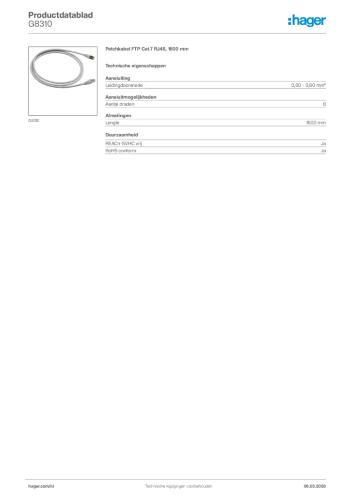 Afbeelding Hager Productdatablad G8310 | Hager Nederland
