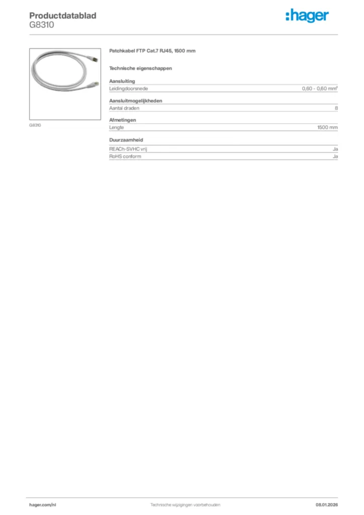 Afbeelding Hager Productdatablad G8310 | Hager Nederland