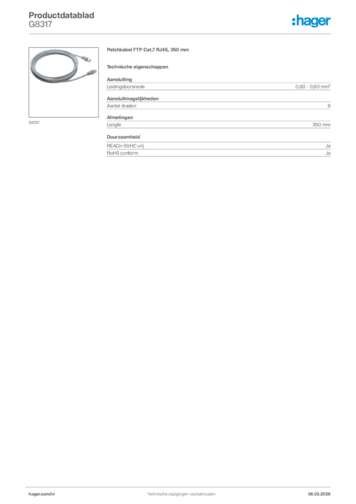 Afbeelding Hager Productdatablad G8317 | Hager Nederland