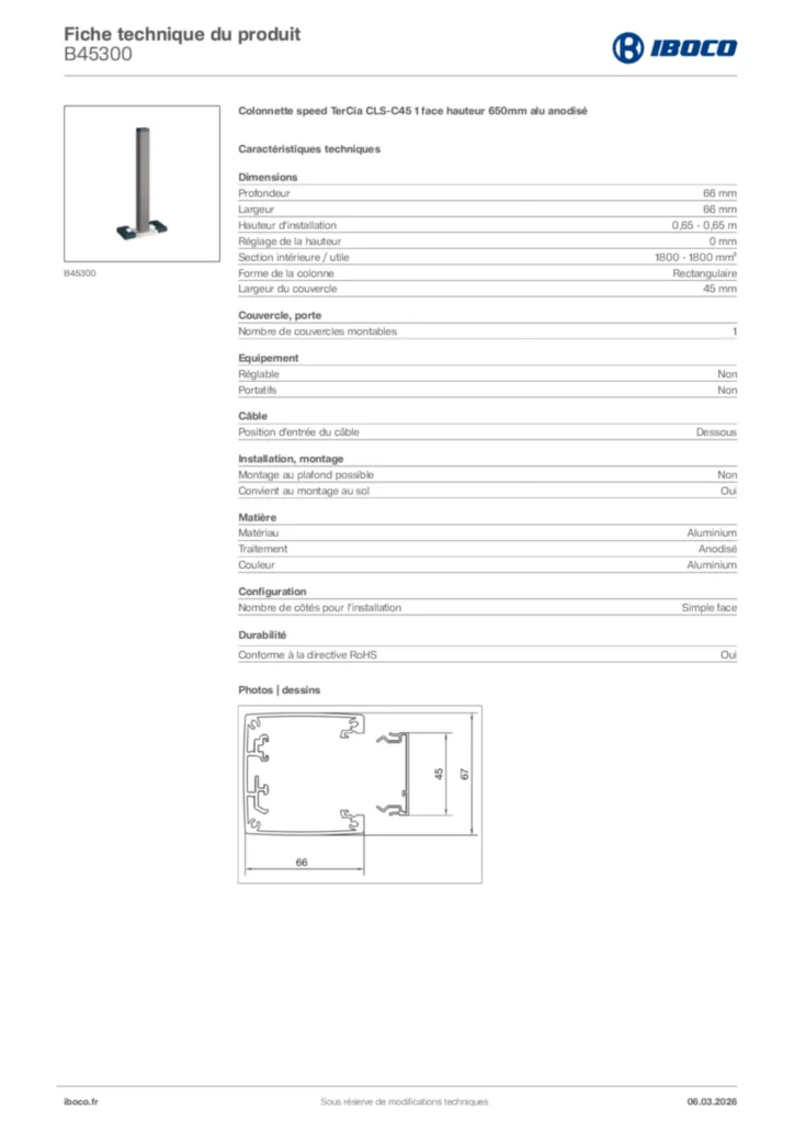 Image Iboco Fiche technique du produit B45300 | Hager France