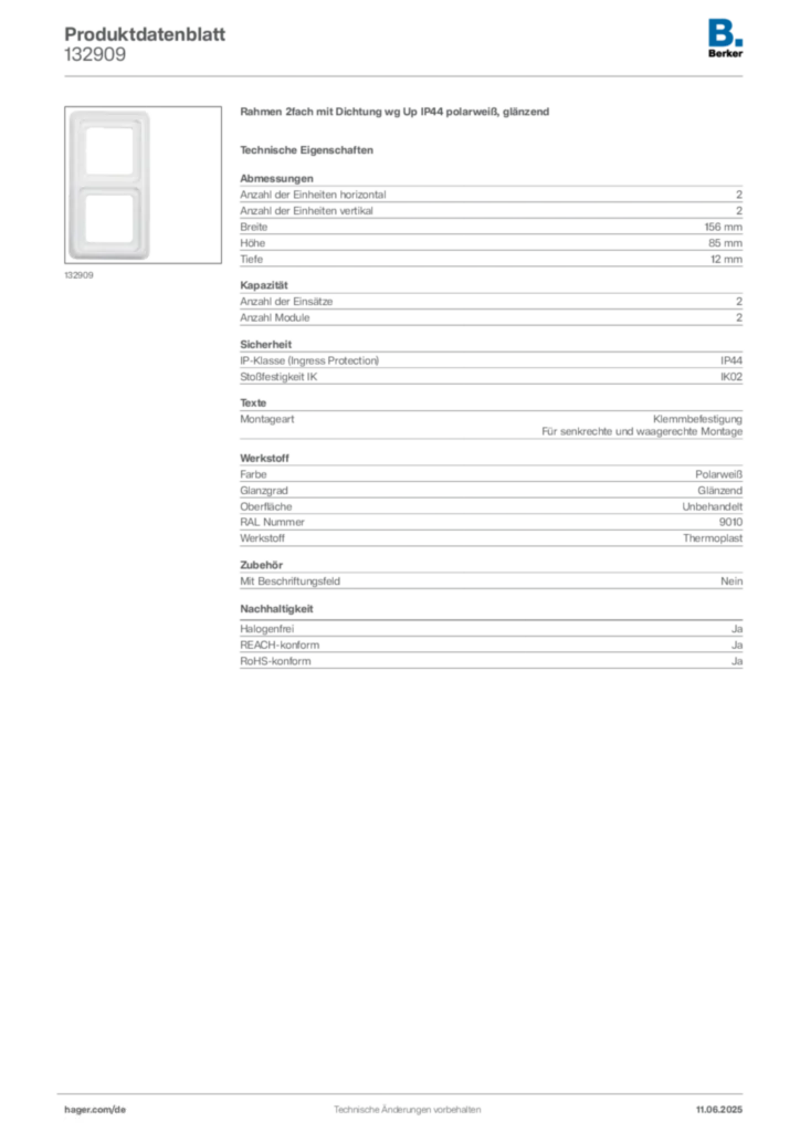 Berker Produktdatenblatt 132909