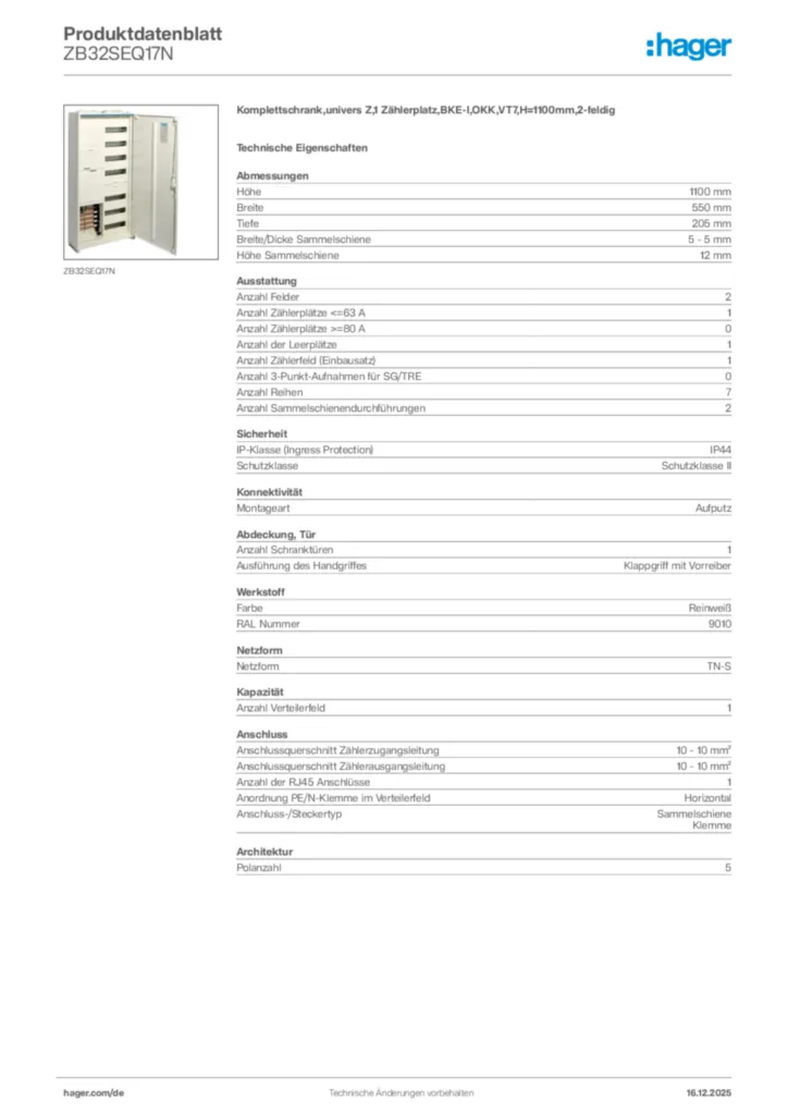 Bild Hager Produktdatenblatt ZB32SEQ17N | Hager Deutschland
