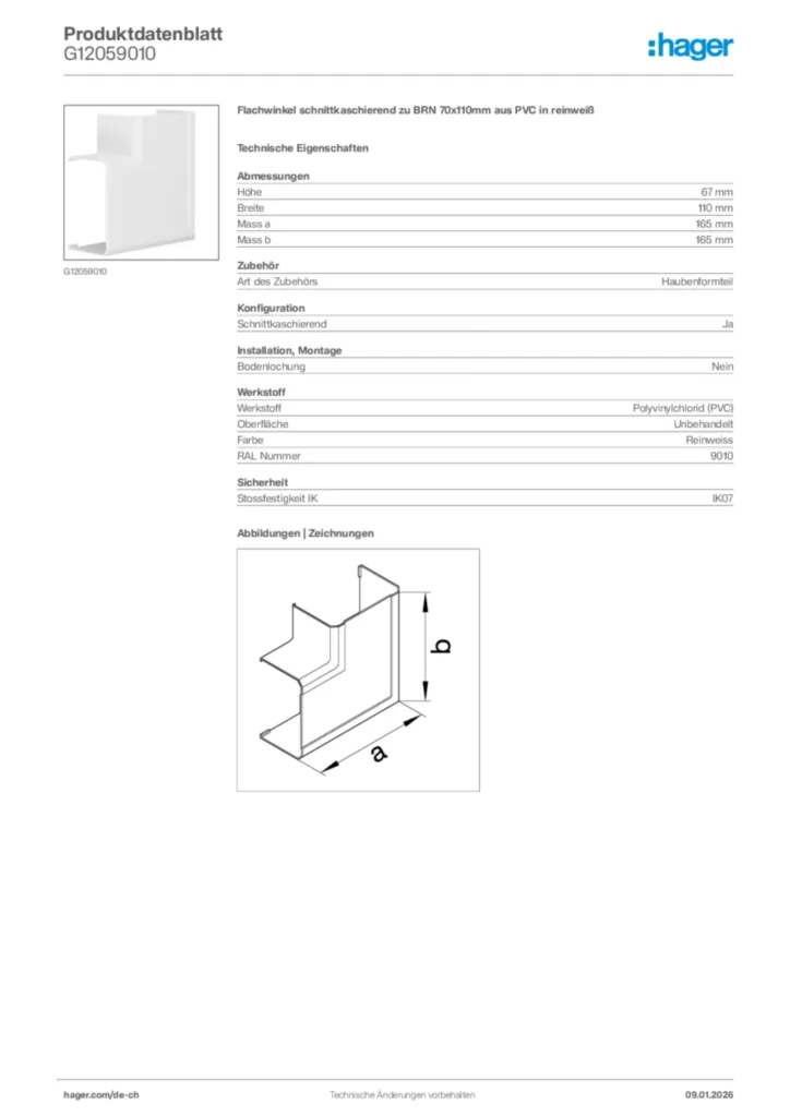 Bild Hager Produktdatenblatt G12059010 | Hager Schweiz