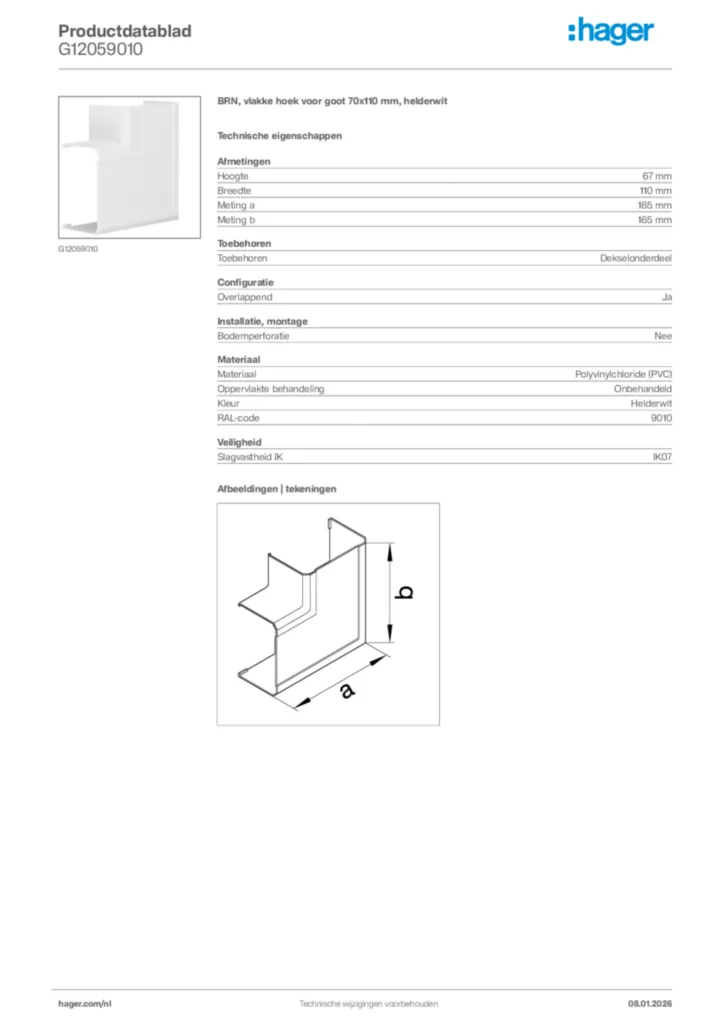 Afbeelding Hager Productdatablad G12059010 | Hager Nederland