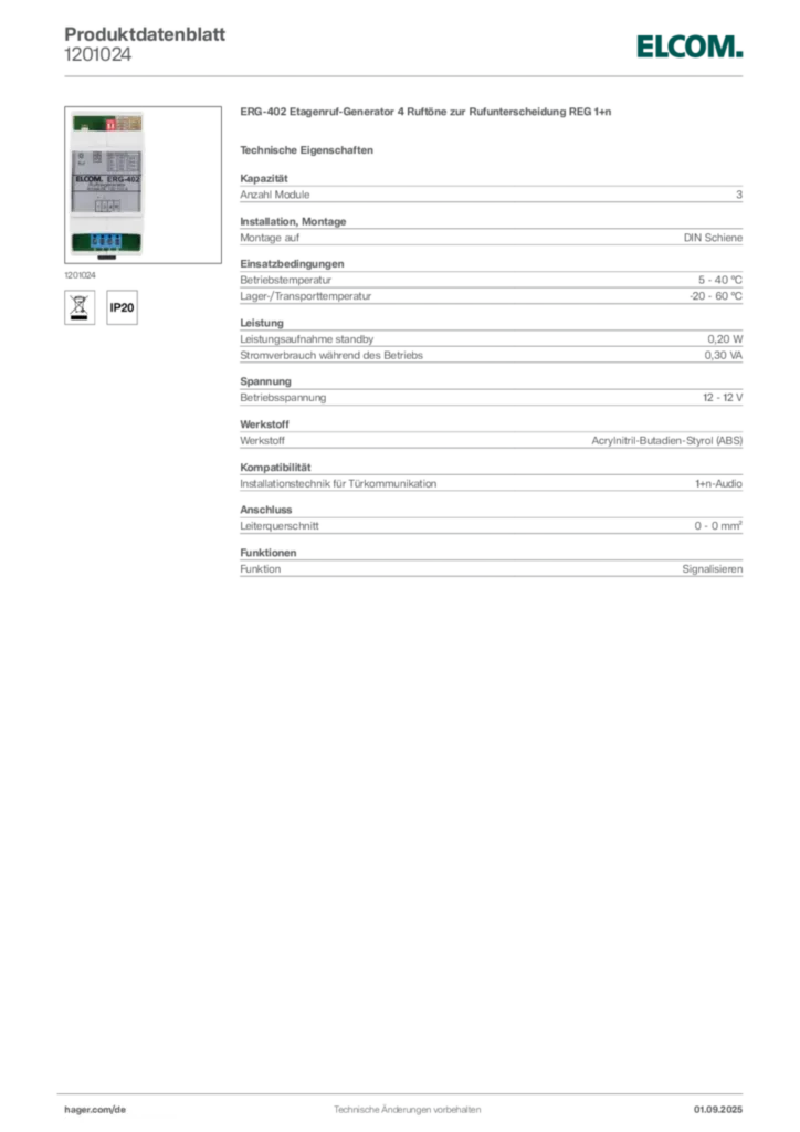 Elcom Produktdatenblatt 1201024