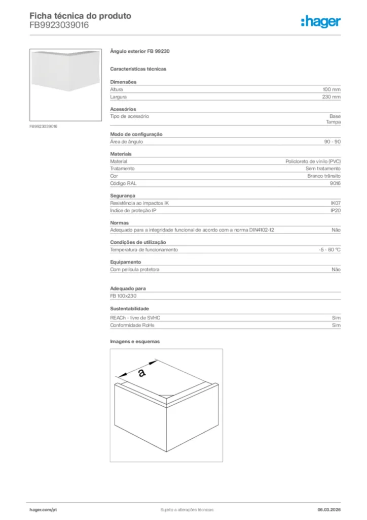 Imagem Hager Ficha técnica do produto FB9923039016 | Hager Portugal