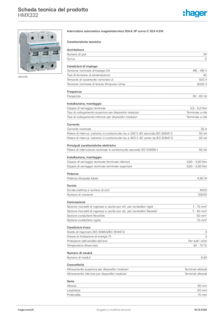 Immagine Hager Scheda tecnica del prodotto HMX332 | Hager Italia