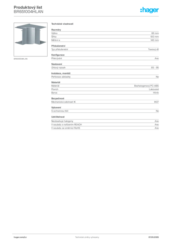 Obrázek Hager Produktový list BR651004HLAN | Hager
