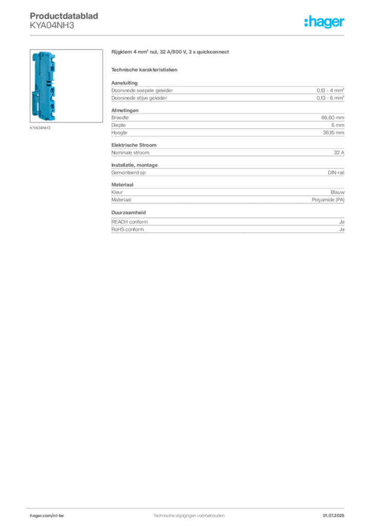 Afbeelding Hager Productdatablad KYA04NH3 | Hager Belgium