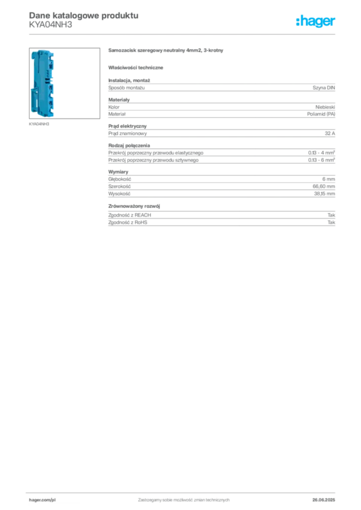 Zdjęcie Hager Karta katalogowa KYA04NH3 | Hager Polska