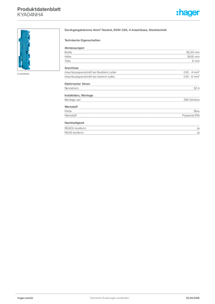 Bild Hager Produktdatenblatt KYA04NH4 | Hager Deutschland