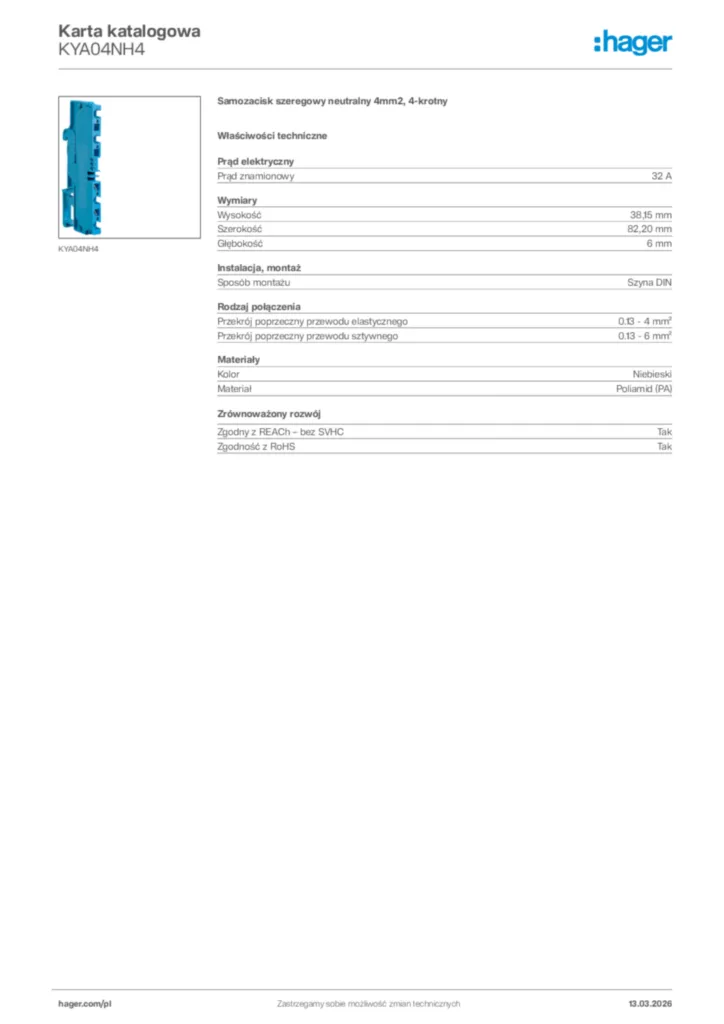 Zdjęcie Hager Karta katalogowa KYA04NH4 | Hager Polska