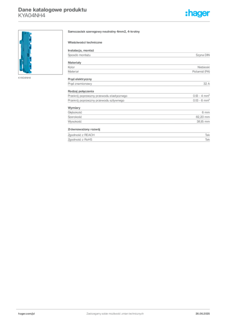 Zdjęcie Hager Karta katalogowa KYA04NH4 | Hager Polska
